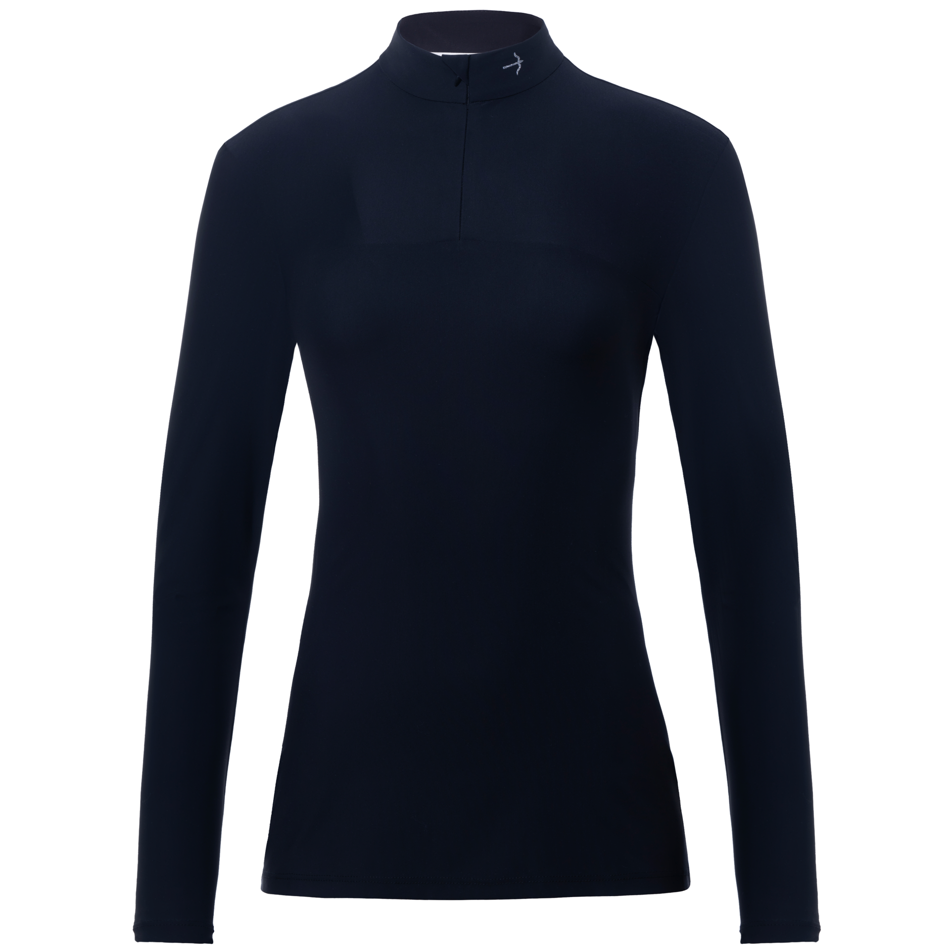 Carlotta Crystal Black Long Sleeve Training Shirt by LAGUSO - STRĒID. Sporty equestrian shirt with glitter arrow, SPF 50, and breathable black fabric.