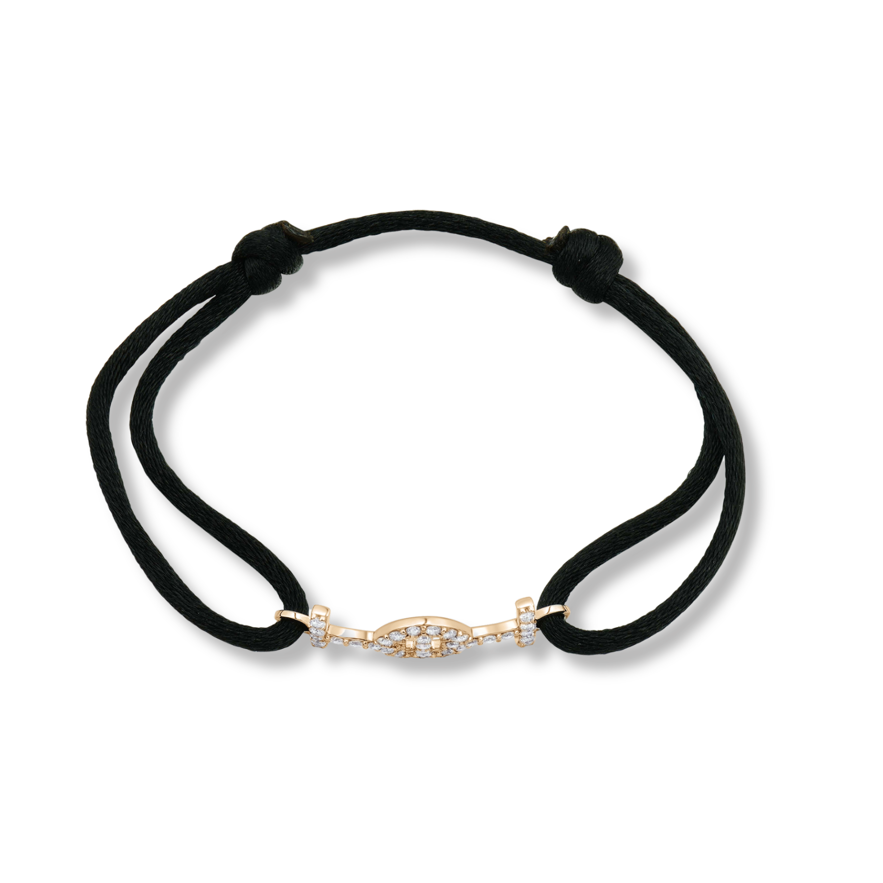 Challenge Cord Bracelet Black Silk Yellow Gold with Diamonds by TOTI - Strēid. Luxurious monogram bracelet with black silk cord and empowerment symbolism