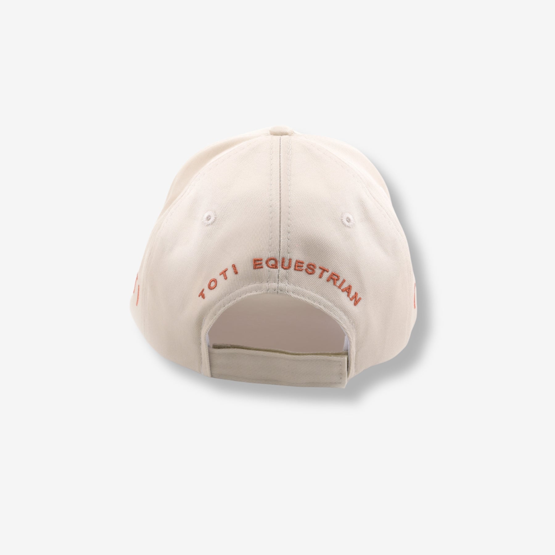 Cotton Twill Cap by TOTI - Strēid. Equestrian cap with terracotta embroidered branding and adjustable cotton tab.
