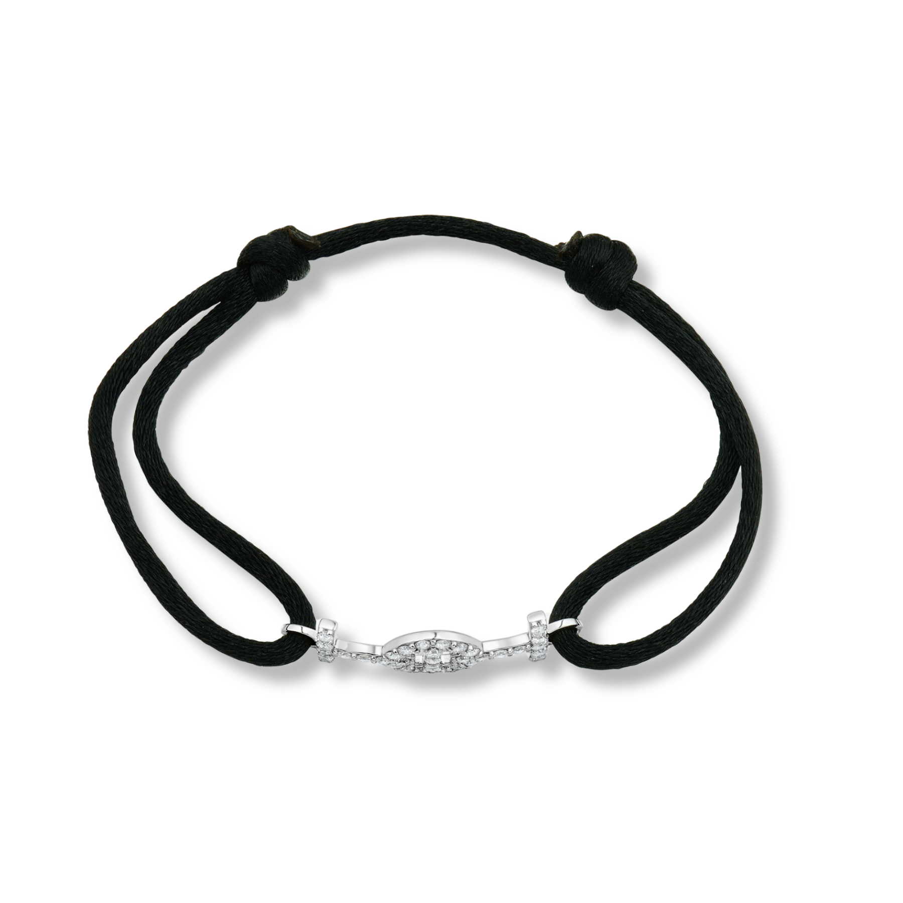 Challenge Cord Bracelet Black Silk White Gold with Diamonds