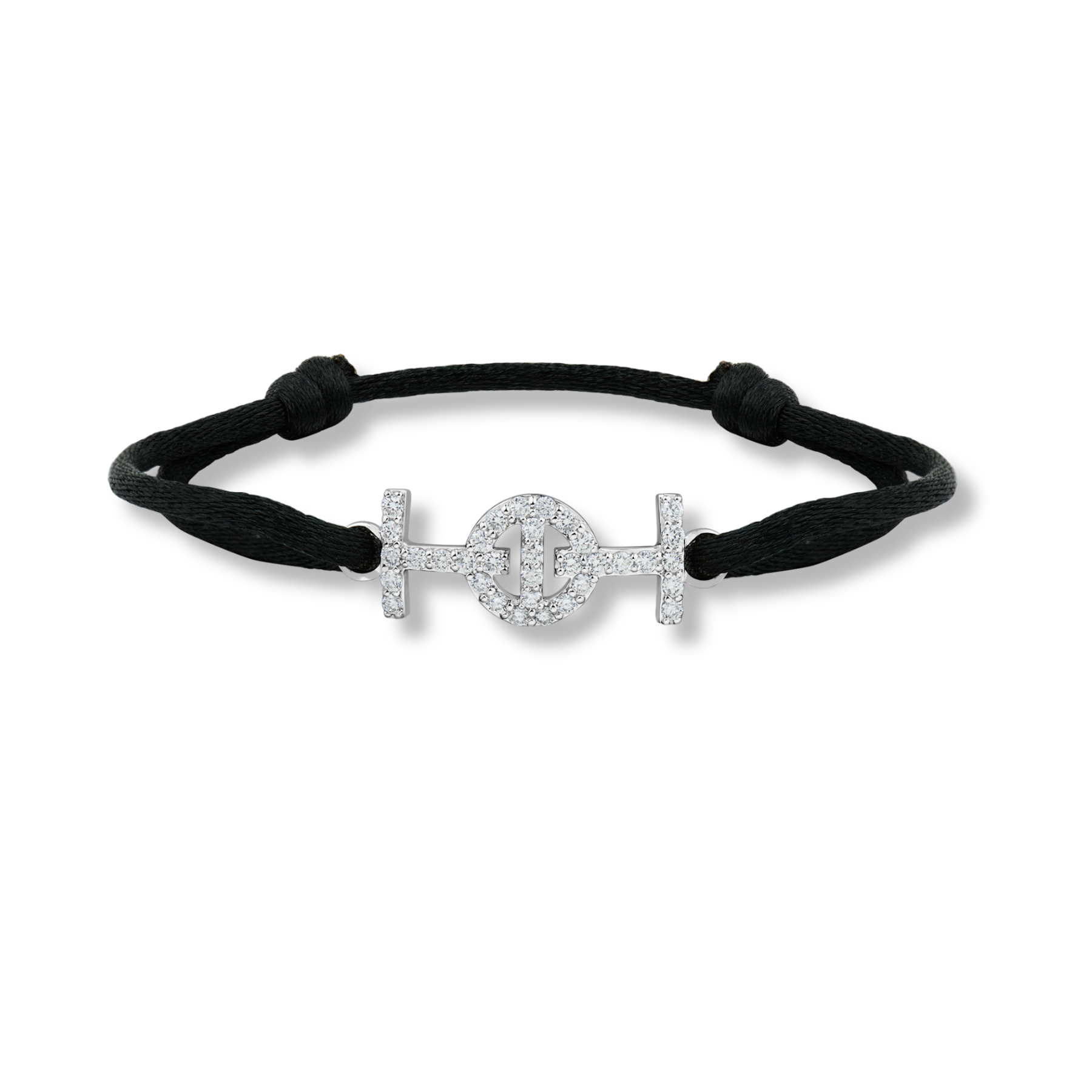 Challenge Cord Bracelet Black Silk White Gold with Diamonds