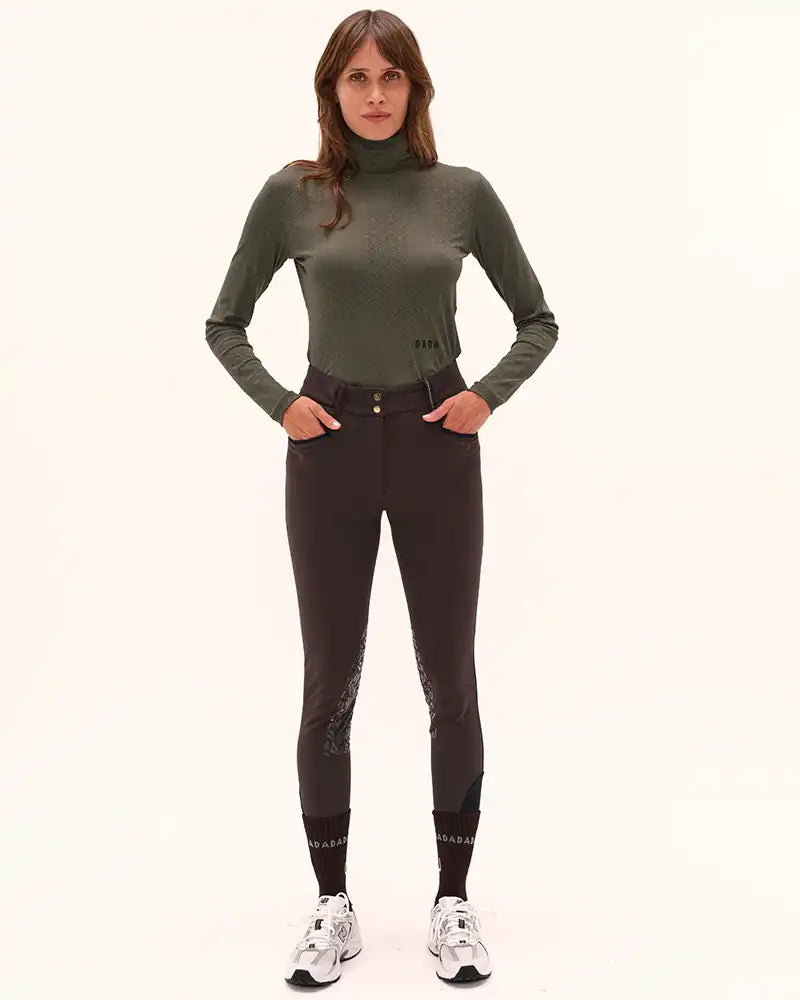 Dada Sport Giovani Grip Shaping Riding Breeches - STRĒID. Premium equestrian breeches in coffee/dark brown with breathable bi-stretch design.