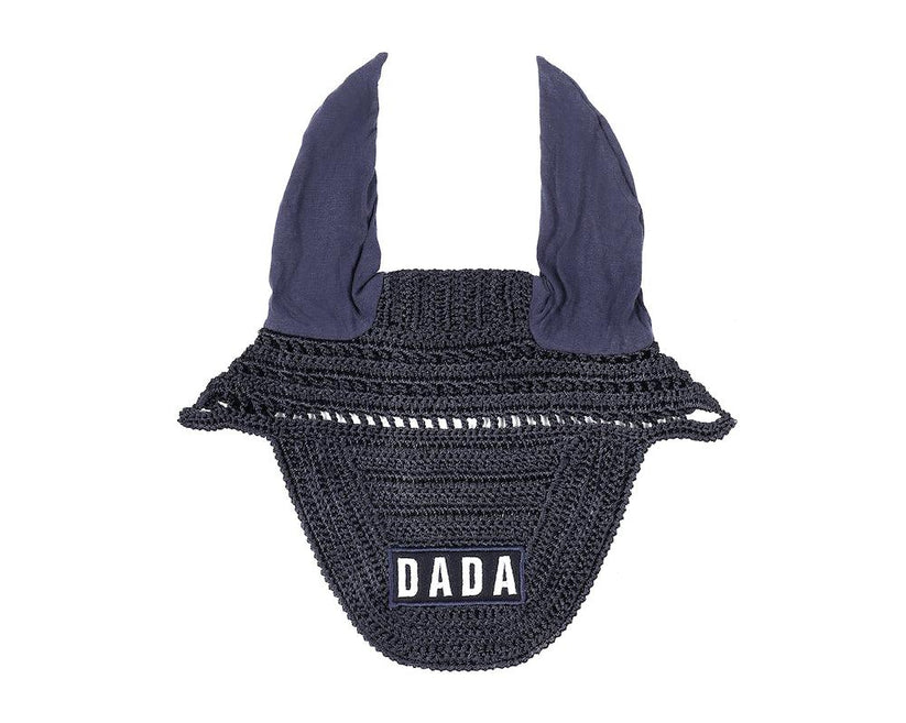 Dada Sport Polias Ear Bonnet Navy - STRĒID. French-made horse fly veil with embroidered Dada badge, sunproof and easy-care for equestrian protection.