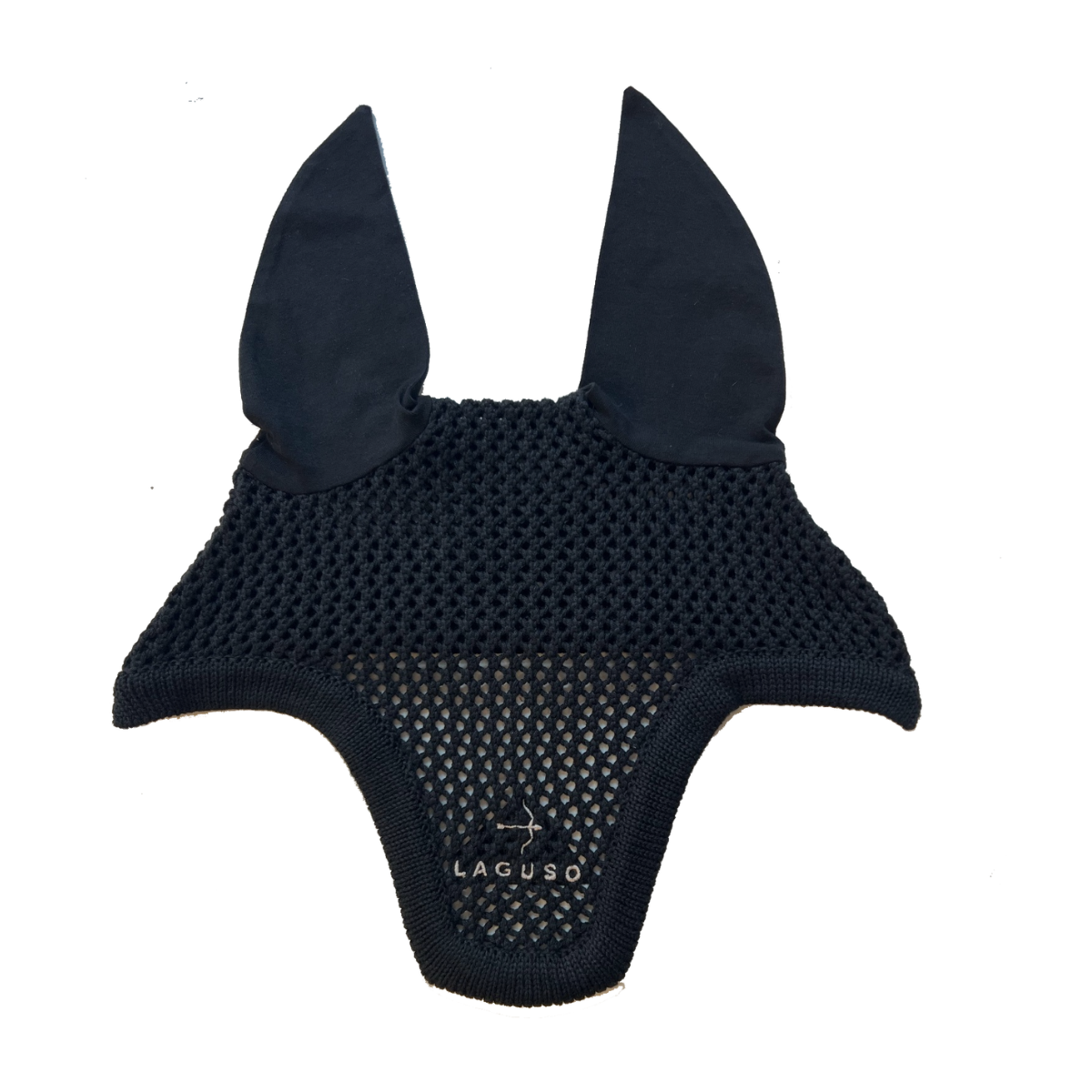 Fly Head in Black by LAGUSO - Strēid. Premium horse fly hood with classic Laguso logo embroidery.