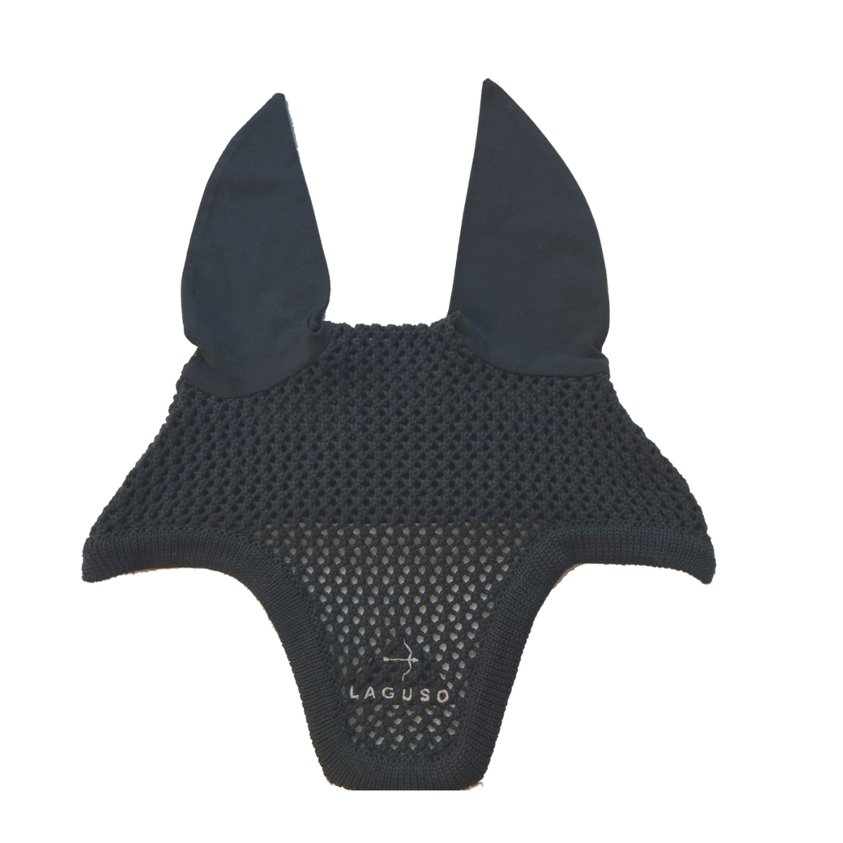 Fly Head in Grey by LAGUSO - Strēid. Premium horse fly hood with LAGUSO logo embroidery for equestrian protection and style.