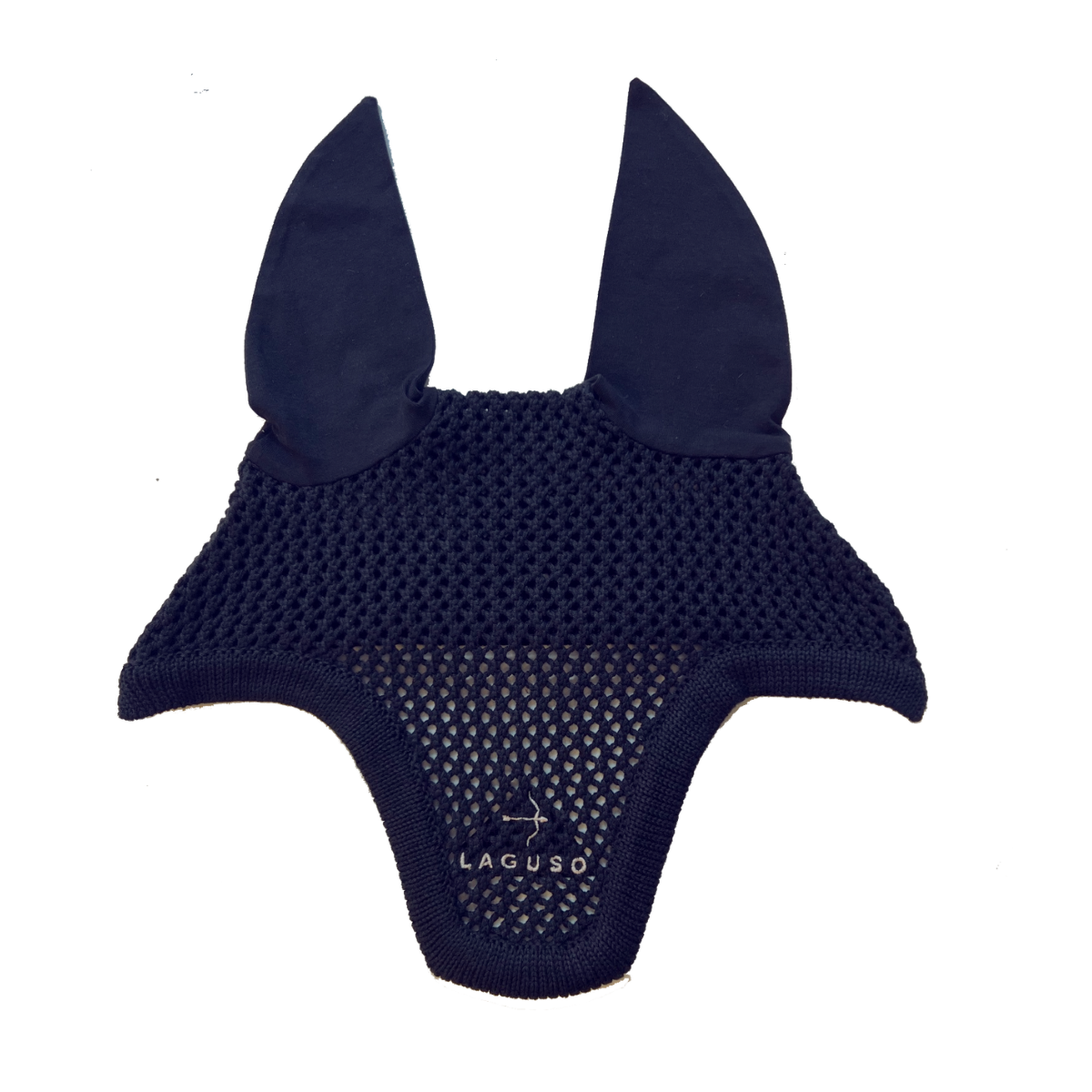 Fly Head in Navy by LAGUSO - Strēid. Premium horse fly hood with LAGUSO logo embroidery for equestrian protection.