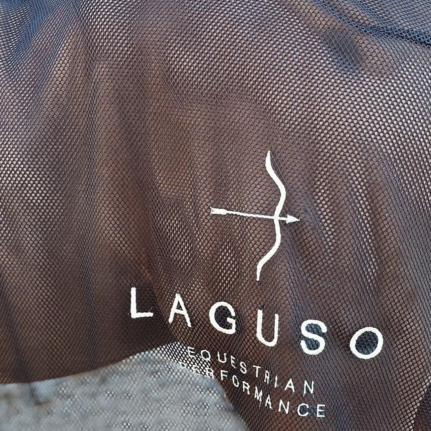 Fly Rug in Black by LAGUSO - Strēid. Premium equestrian fly blanket with buckle closure and LAGUSO embroidery