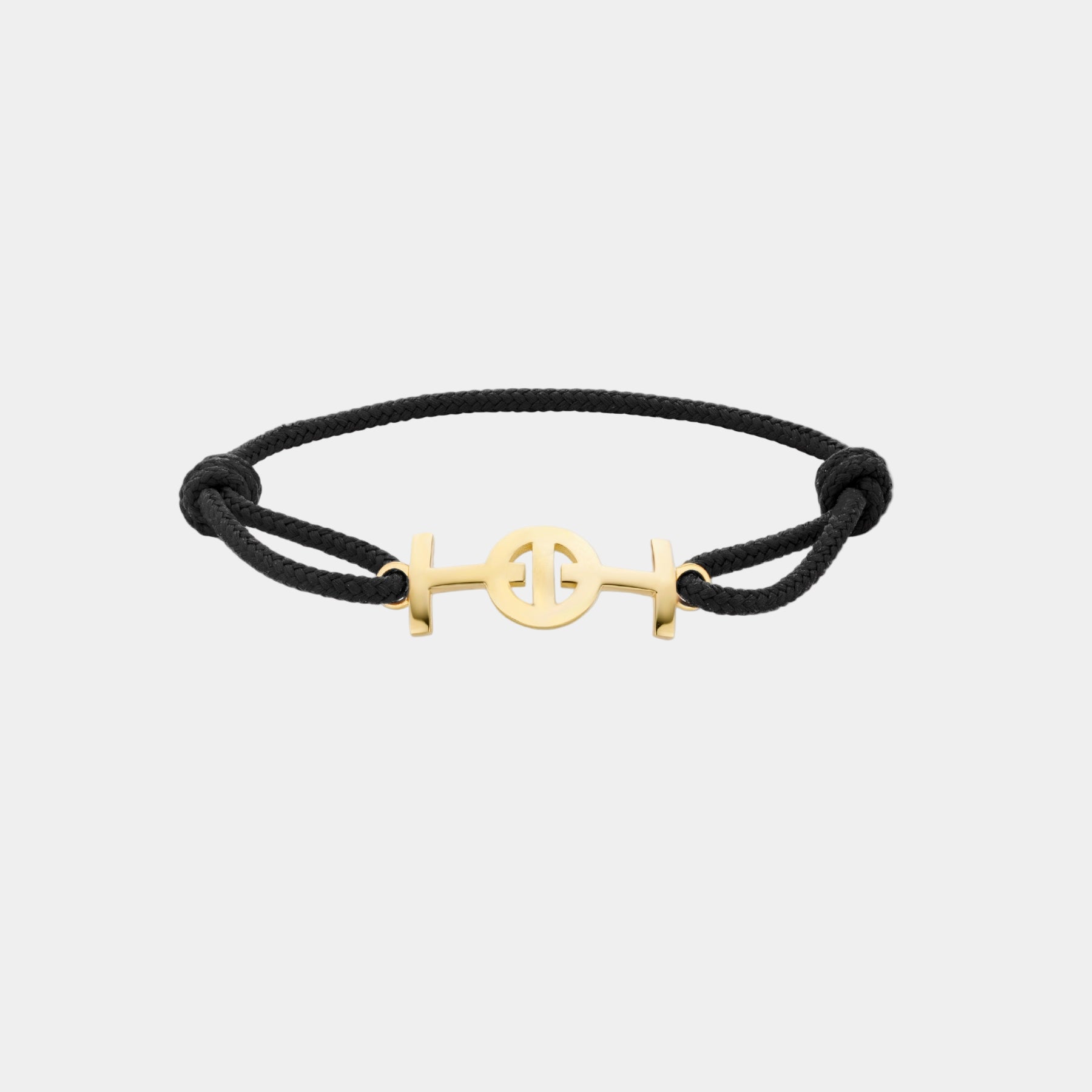 Gold 9KT Challenge Cord Bracelet in Black by TOTI - Strēid. Equestrian monogram bracelet with empowerment symbolism
