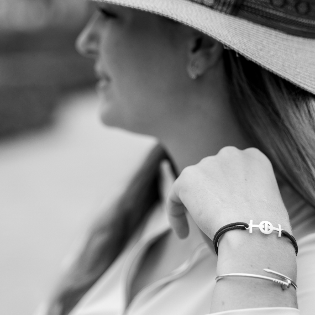 Gold 9KT Challenge Cord Bracelet in Black by TOTI - Strēid. Equestrian monogram bracelet with empowerment symbolism