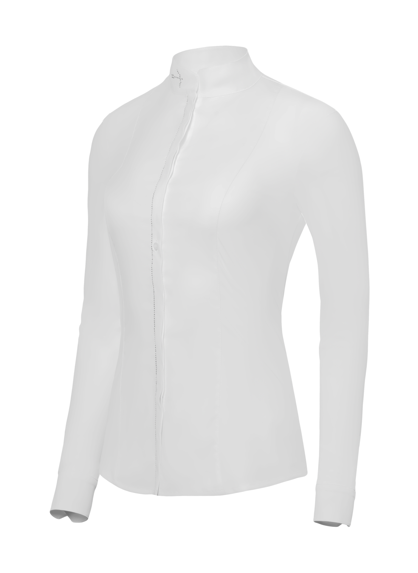 Janne White Crystal Silver Long Sleeve Shirt by LAGUSO - STRĒID. Elegant equestrian shirt with SPF 50 and breathable fabric for horse riders.
