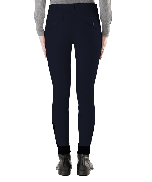 Laura Tec Grip Black Kids Breeches by LAGUSO - STRĒID. Eco-friendly equestrian kidswear with grip system and black stretch fabric for young horse riders.