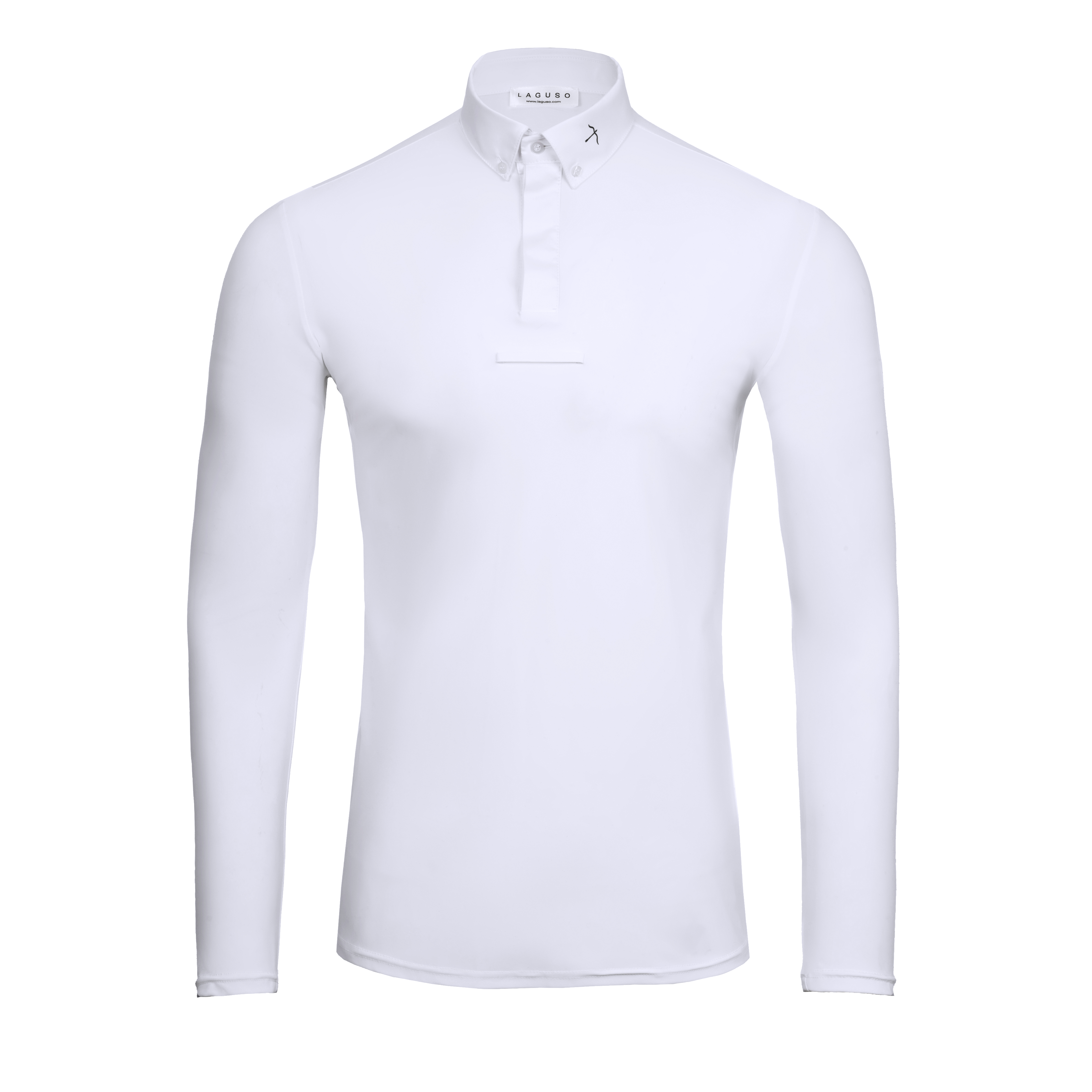 Logan White Competition Shirt by LAGUSO - Strēid. Breathable equestrian long-sleeve shirt with LPF 50 and bi-elastic fabric