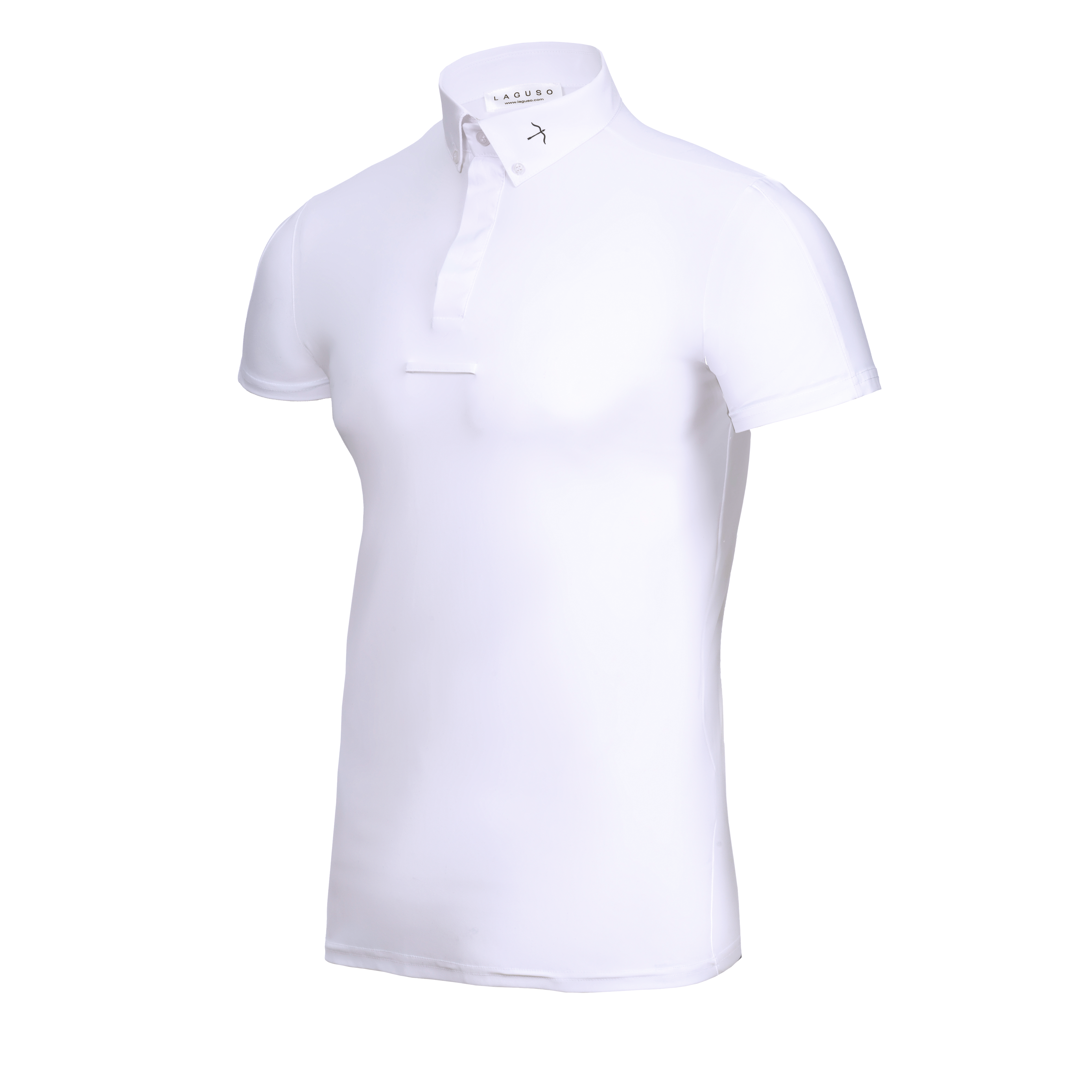 Luca White Competition Shirt by LAGUSO - Strēid. Breathable equestrian show shirt with SPF 50 and bi-elastic fabric.