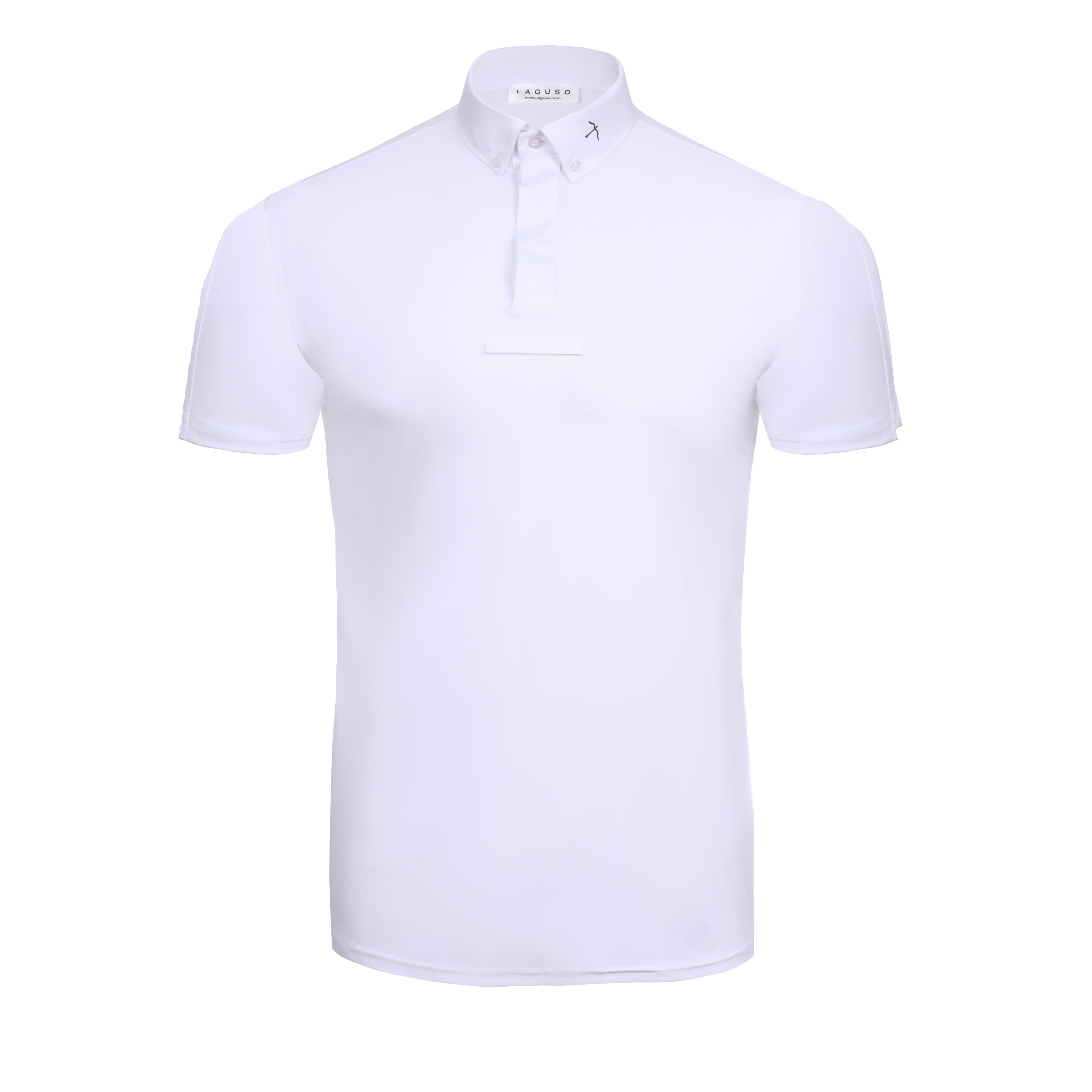 Luca White Competition Shirt by LAGUSO - Strēid. Breathable equestrian show shirt with SPF 50 and bi-elastic fabric.