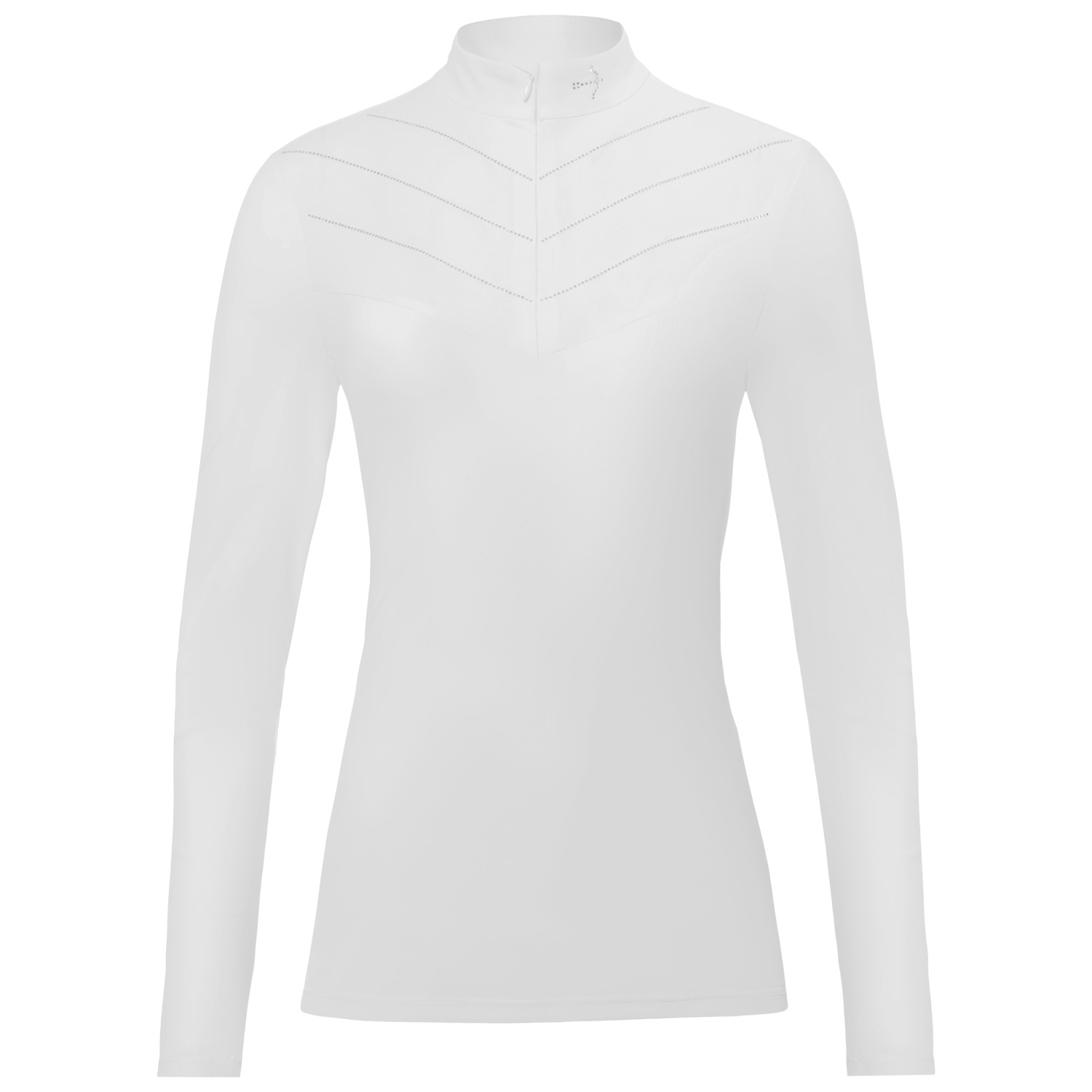 Luise White Crystal Silver Long Sleeve Shirt by LAGUSO - STRĒID. Elegant equestrian shirt with SPF 50 and breathable fabric for horse riders