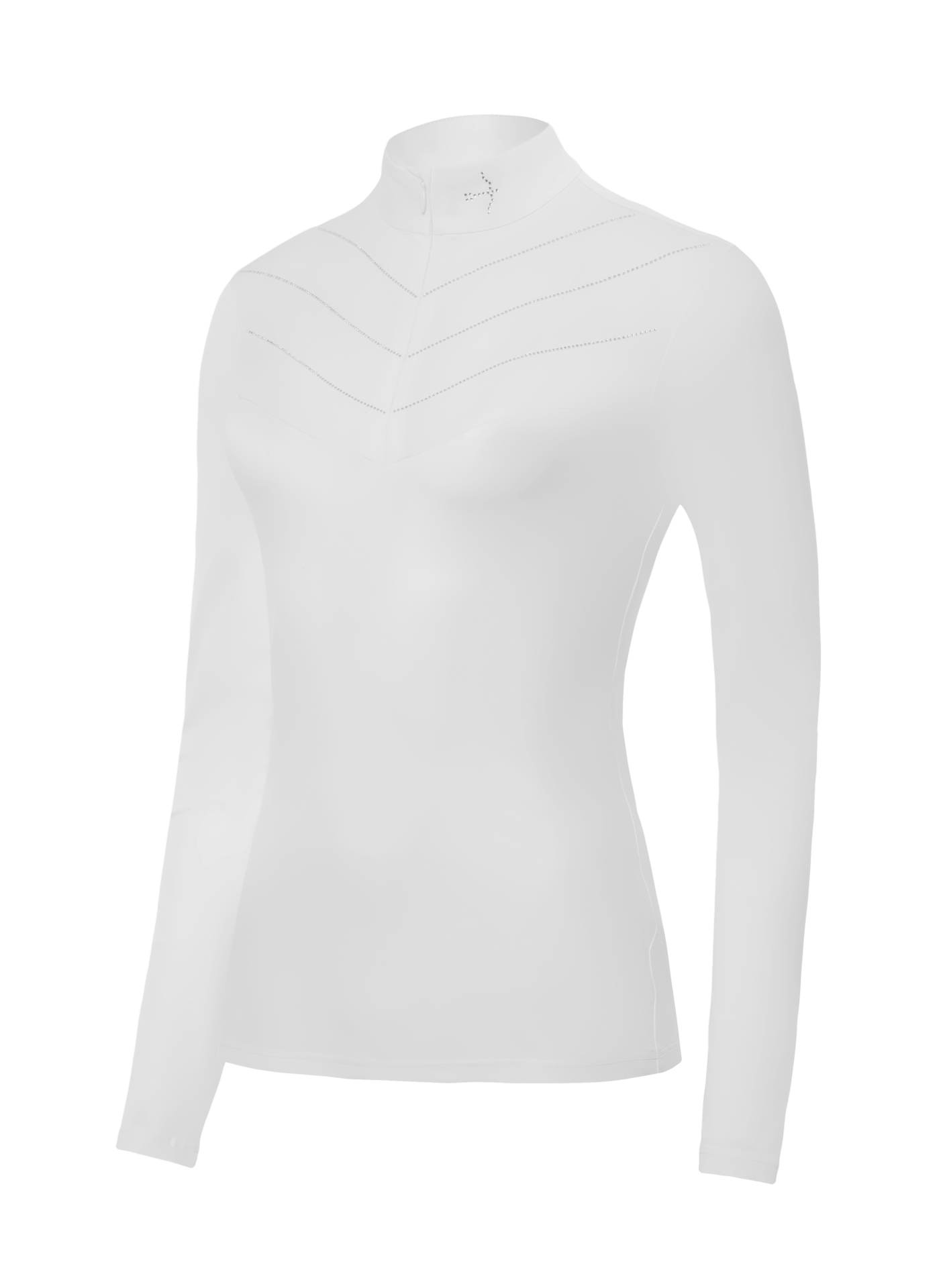 Luise White Crystal Silver Long Sleeve Shirt by LAGUSO - STRĒID. Elegant equestrian shirt with SPF 50 and breathable fabric for horse riders