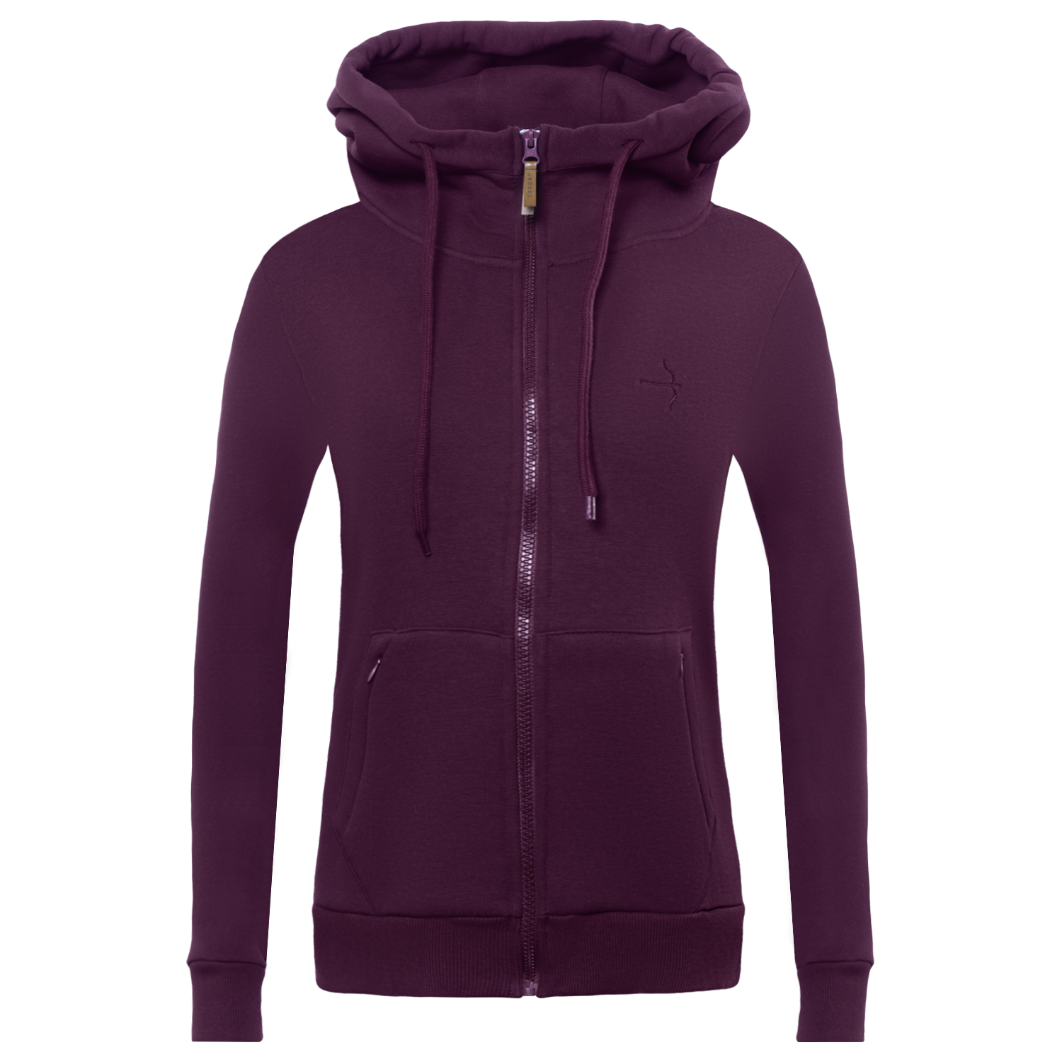 Maya Plum Unisex Hooded Sweat Jacket by LAGUSO - STRĒID. Sporty equestrian jacket with embroidered logo and drawstring for horse riders.