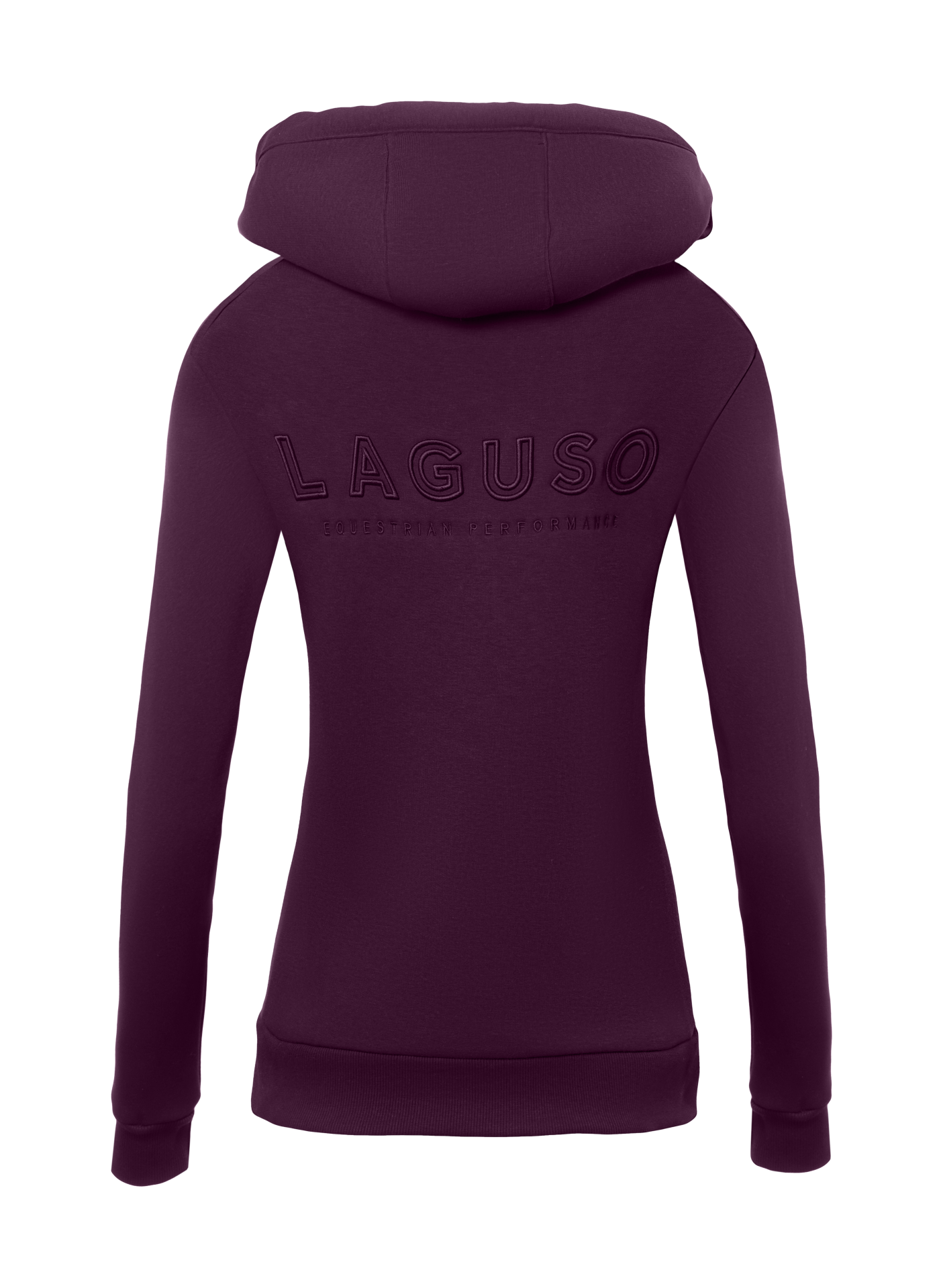 Maya Plum Unisex Hooded Sweat Jacket by LAGUSO - STRĒID. Sporty equestrian jacket with embroidered logo and drawstring for horse riders.