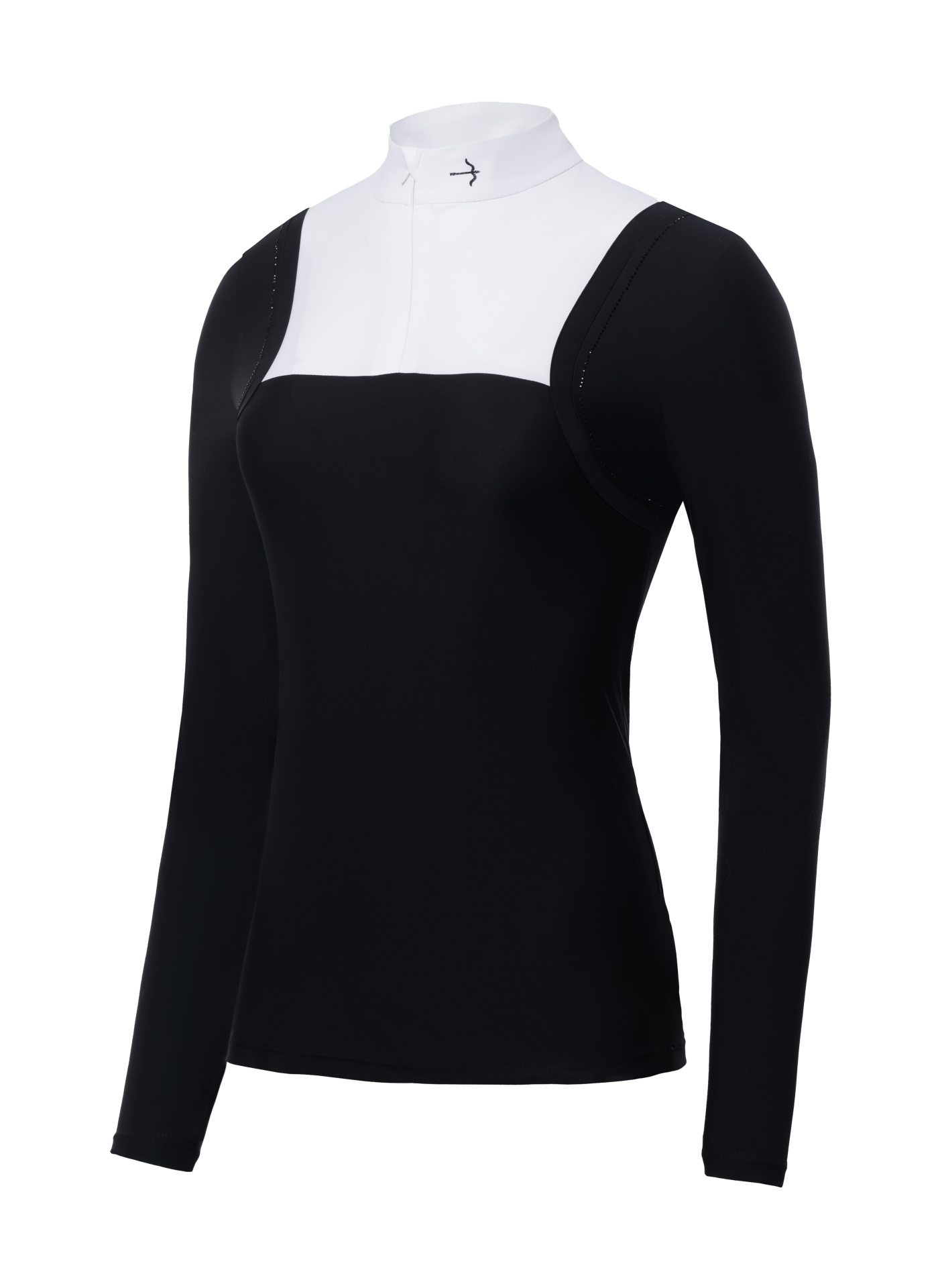 Savannah Crystal Black Long Sleeve Shirt by LAGUSO - STRĒID. Elegant equestrian shirt with SPF 50 and breathable fabric for horse riders.