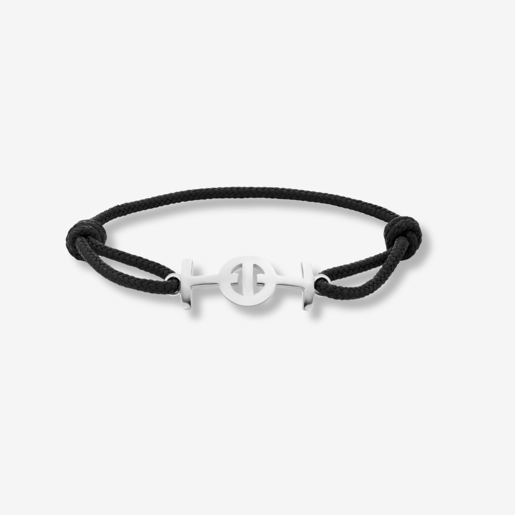 Silver Challenge Cord Bracelet in Black by TOTI - Strēid. Equestrian monogram bracelet with empowerment symbolism.