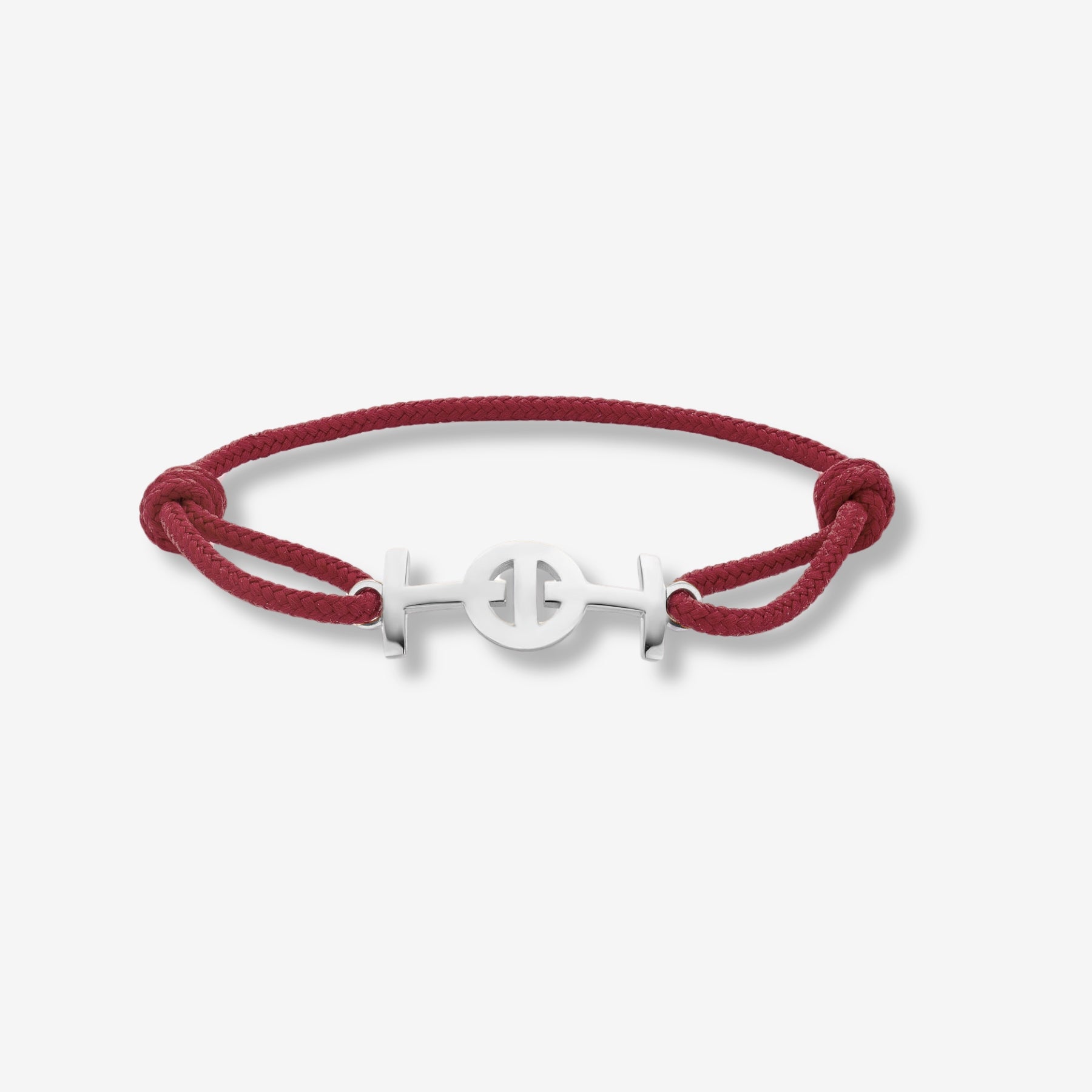 Silver Challenge Cord Bracelet in Bordeaux by TOTI - Strēid. Sophisticated monogram bracelet with bordeaux cord and empowerment symbolism.