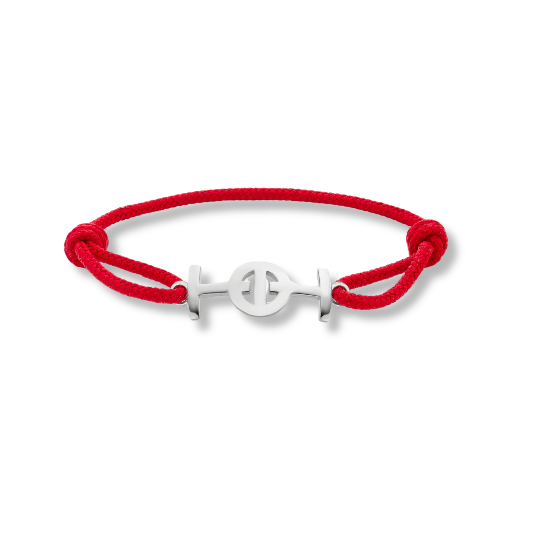 Silver Challenge Cord Bracelet in Red by TOTI - Strēid. Bold monogram bracelet with red cord and empowerment symbolism