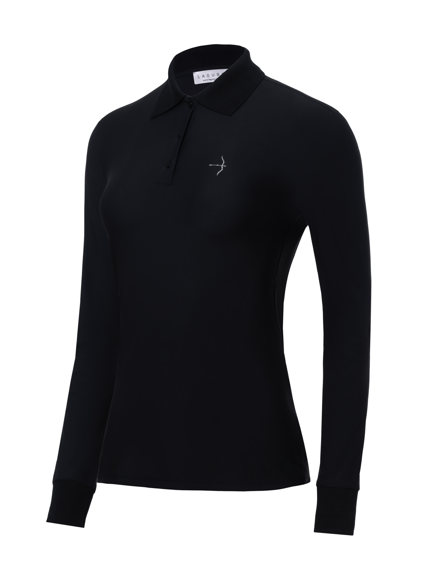Tracy Polo Black Long Sleeve Training Shirt by LAGUSO - STRĒID. Sporty equestrian polo shirt with SPF 50 and breathable fabric for horse riders.