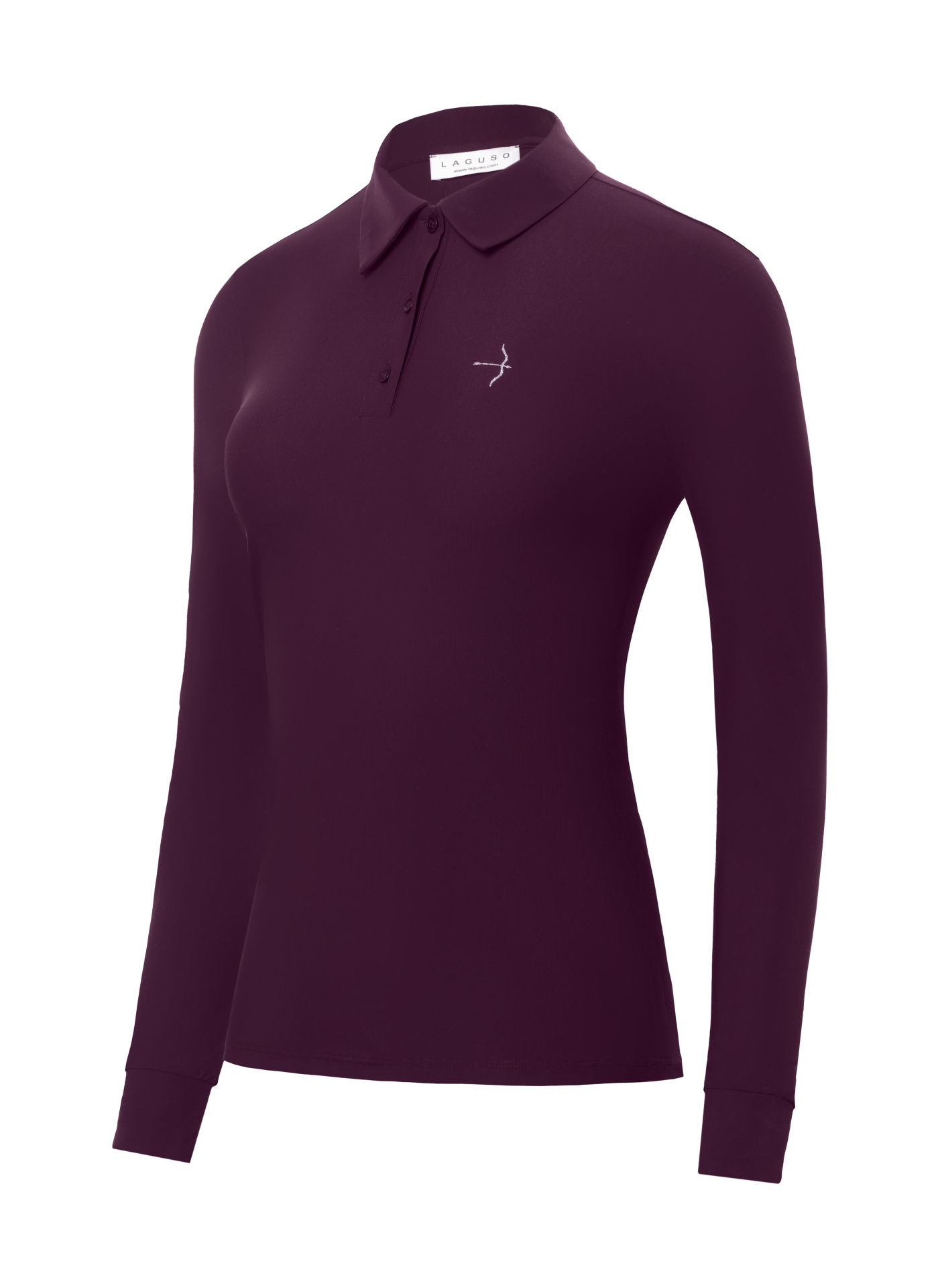 Tracy Polo Plum Long Sleeve Training Shirt by LAGUSO - STRĒID. Sporty equestrian polo shirt with SPF 50 and breathable fabric for horse riders.