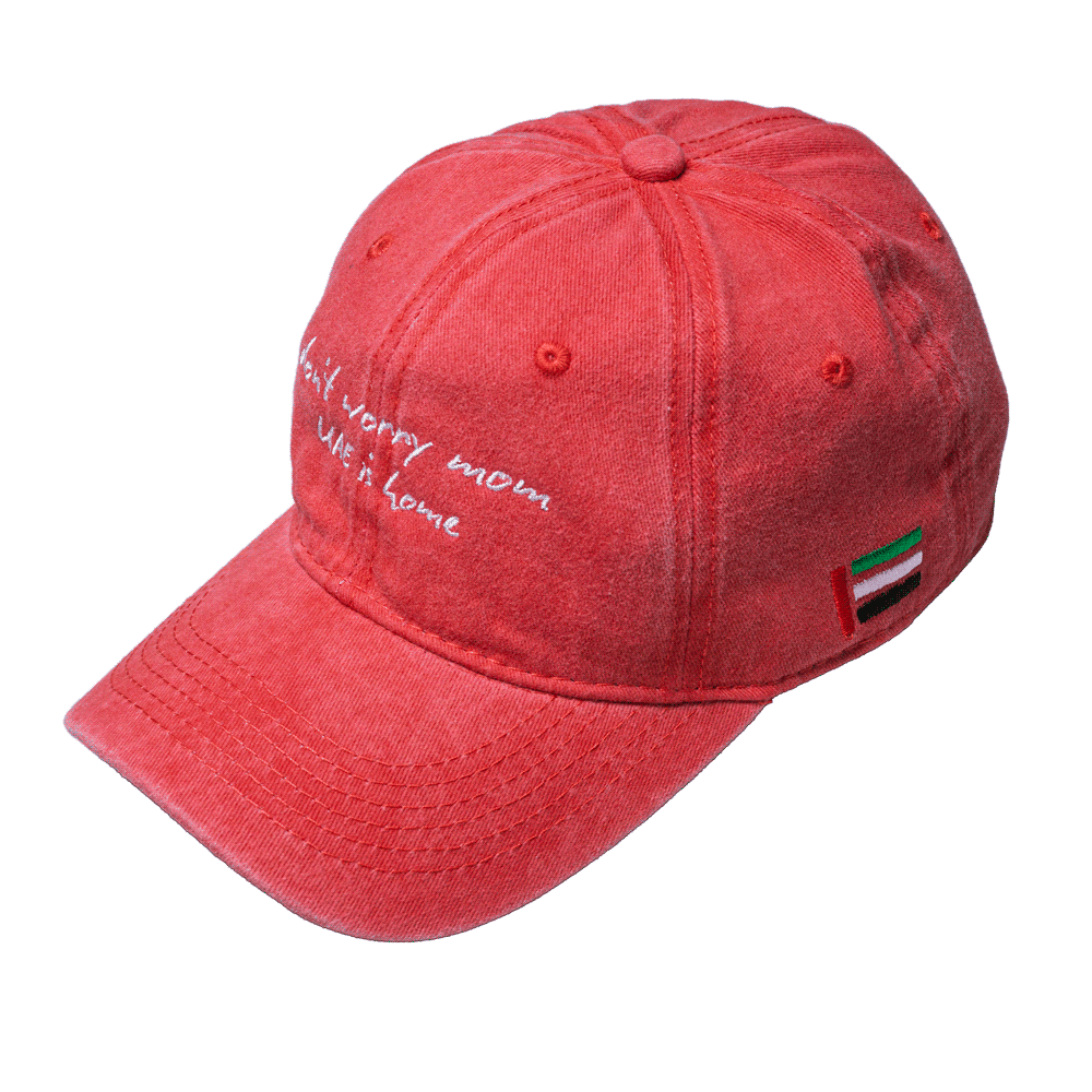 UAE Washed Denim Cap - Don't Worry Mom – STRĒID. Classic washed denim baseball cap designed in Dubai.