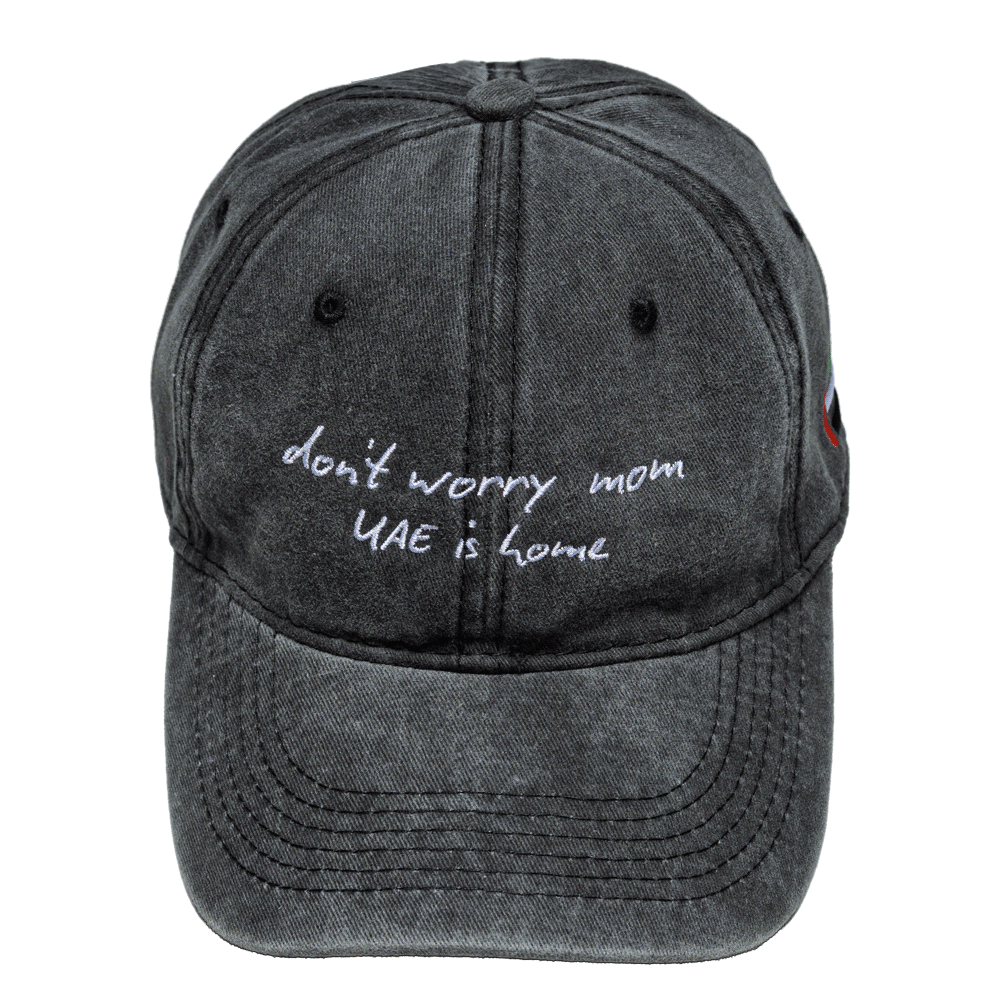 UAE Washed Denim Cap - Don't Worry Mom – STRĒID. Vintage style UAE cap with nostalgic and comforting feel.