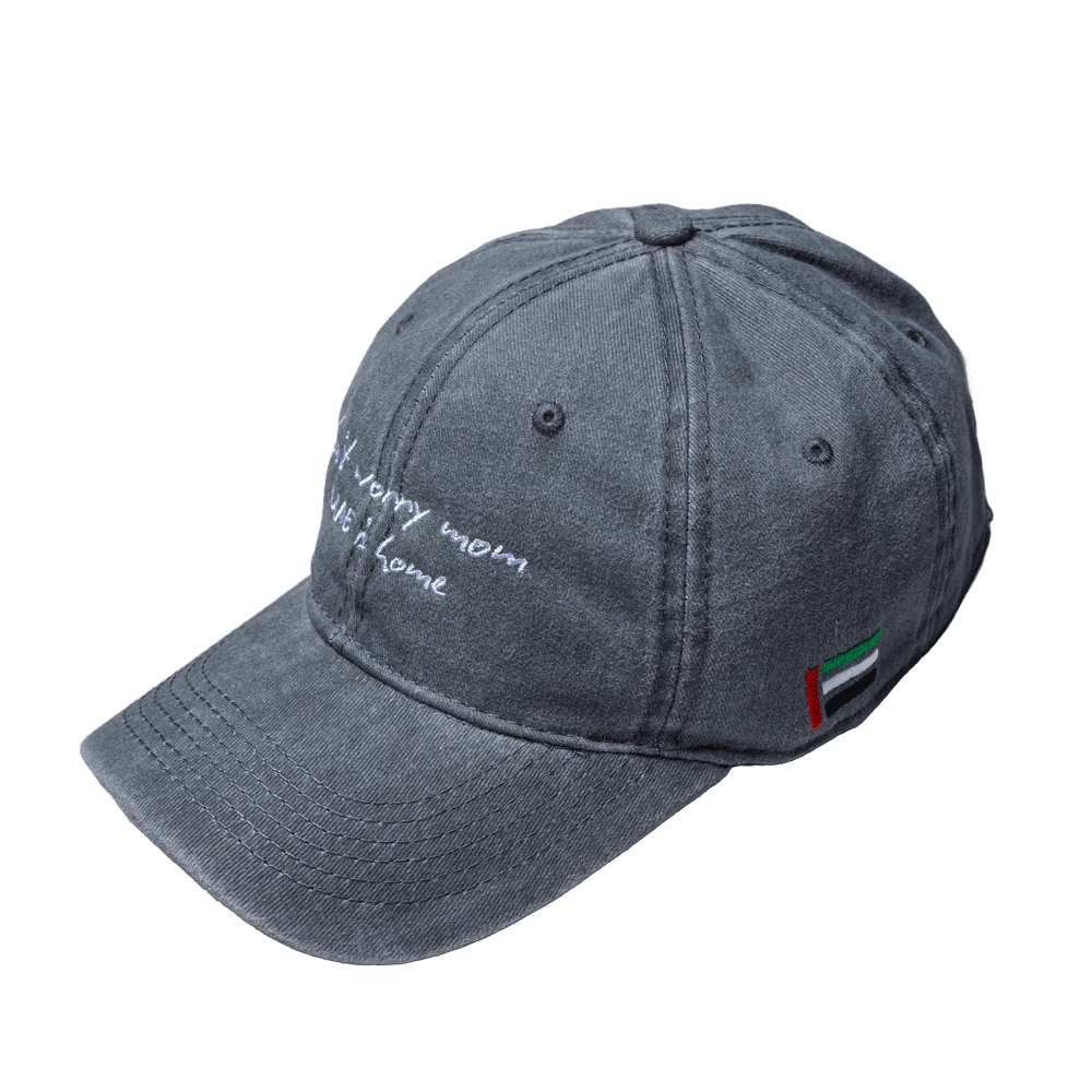 UAE Washed Denim Cap - Don't Worry Mom – STRĒID. Vintage style UAE cap with nostalgic and comforting good feel .