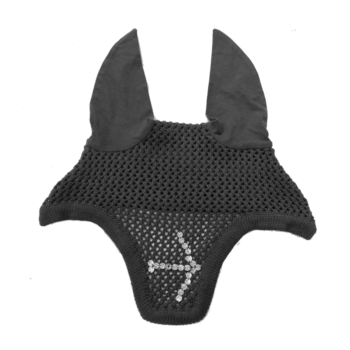 fly Head Swarovski in Grey by LAGUSO - Strēid. Premium horse fly hood with Swarovski details and LAGUSO embroidery for equestrian protection