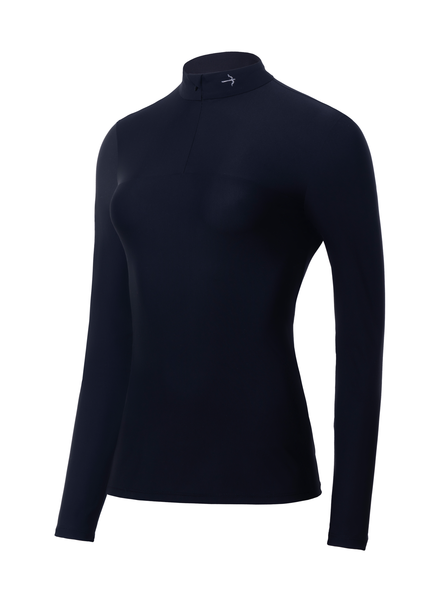 Carlotta Crystal Black Long Sleeve Training Shirt by LAGUSO - STRĒID. Sporty equestrian shirt with glitter arrow, SPF 50, and breathable black fabric.

