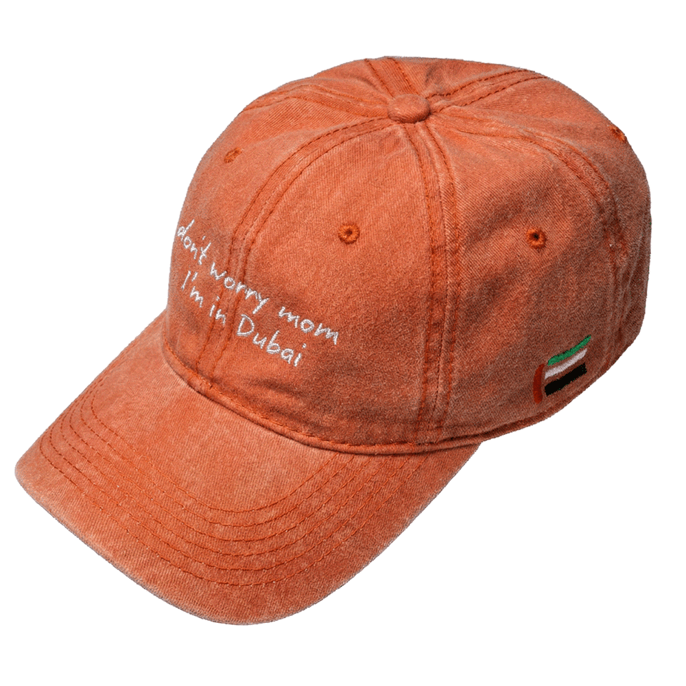 DXB Washed Denim Cap - Don't Worry Mom – STRĒID. Lightweight breathable denim baseball cap with nostalgic feel.