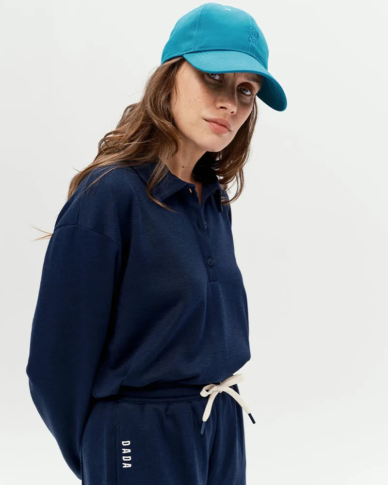 Dada Sport Equinox Unisex Cap - STRĒID. Lightweight cotton baseball cap in Cornflower, Lemonade or Jade Green with DA monogram, UPF 50+, adjustable gold buckle.