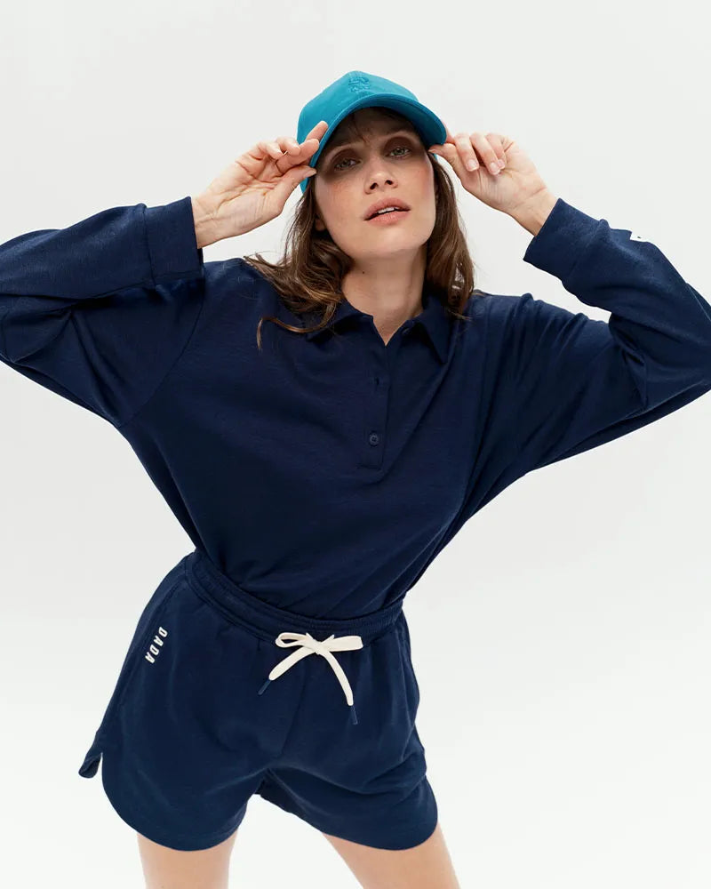 Dada Sport Equinox Unisex Cap - STRĒID. Lightweight cotton baseball cap in Cornflower, Lemonade or Jade Green with DA monogram, UPF 50+, adjustable gold buckle.