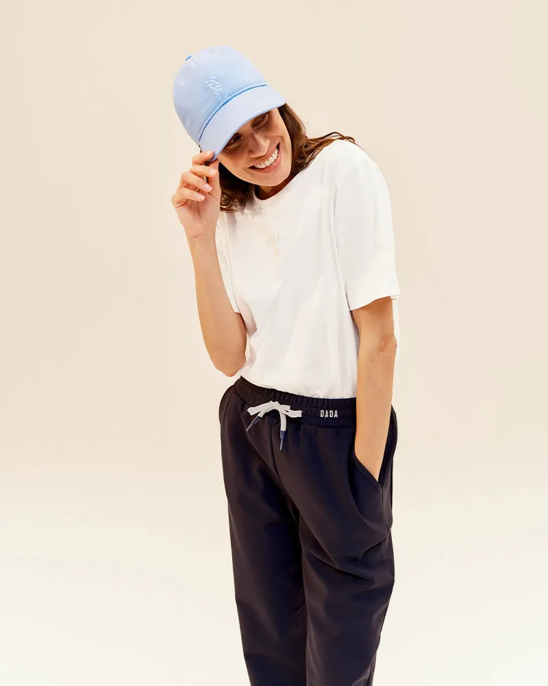 Dada Sport Equinox Unisex Cap - STRĒID. Lightweight cotton baseball cap in Cornflower, Lemonade or Jade Green with DA monogram, UPF 50+, adjustable gold buckle.