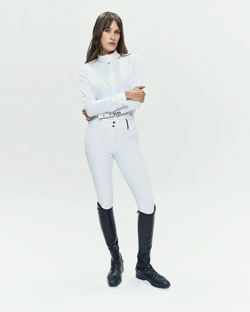 Dada Sport Giovani Grip Shaping Riding Breeches - STRĒID. High-waisted shaping breeches with transparent knee grip and TRA-IN button.
