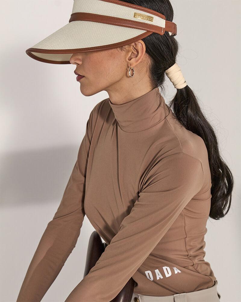 Dada Sport Sultane Riding Visor - STRĒID. Premium equestrian visor in ecru with terracotta details and gold Dada logo.