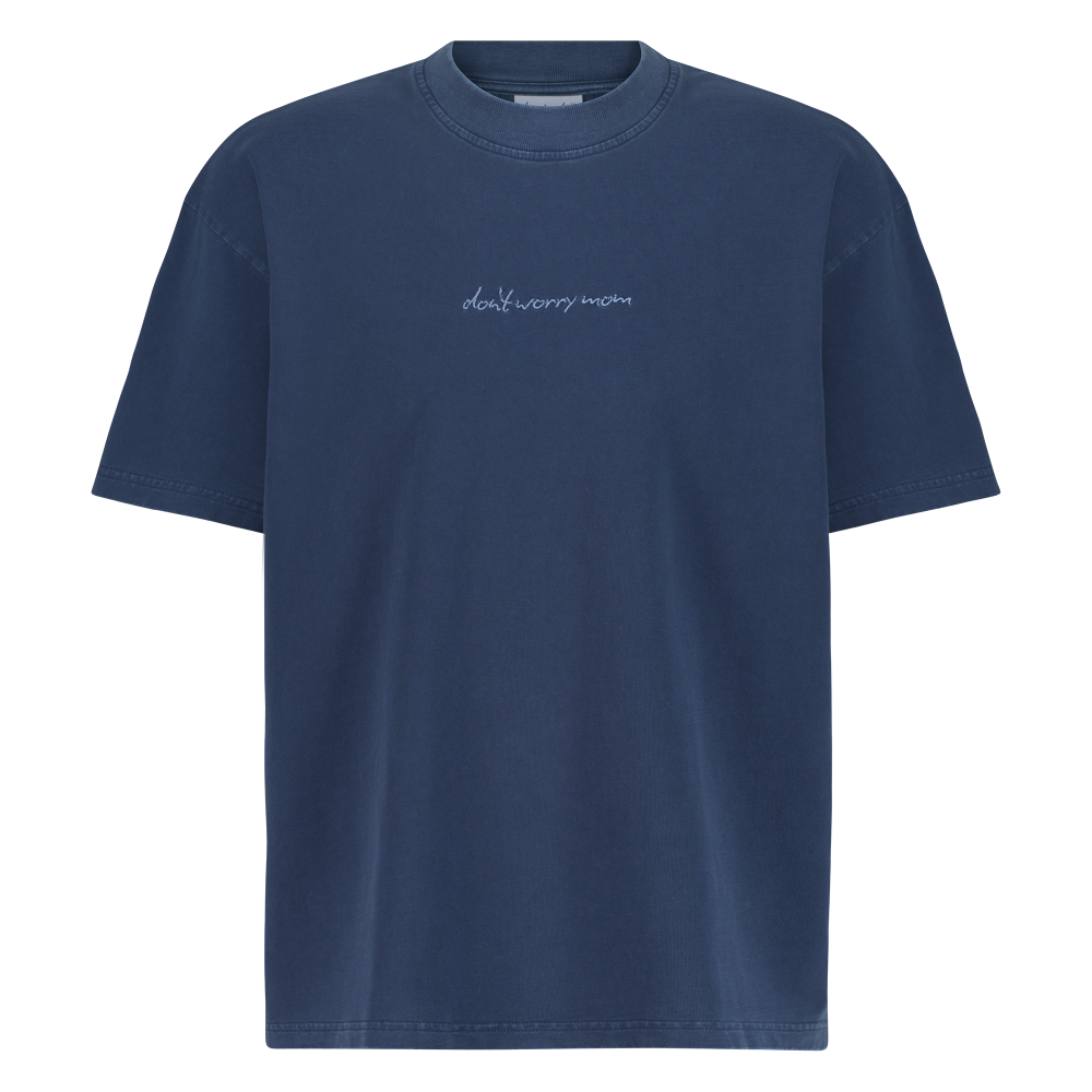 Essential Tee Denim Blue - Don't Worry Mom – STRĒID. Classic regular fit denim blue T-shirt designed for everyday comfort.