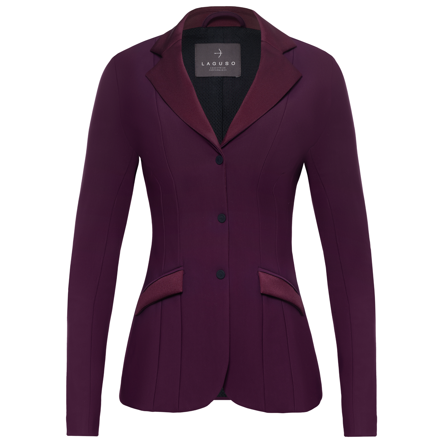 Jane Tec Competition Jacket in Plum by LAGUSO - STRĒID. Premium equestrian show jacket for horse riders with bi-elastic fabric and LPF 50 protection
