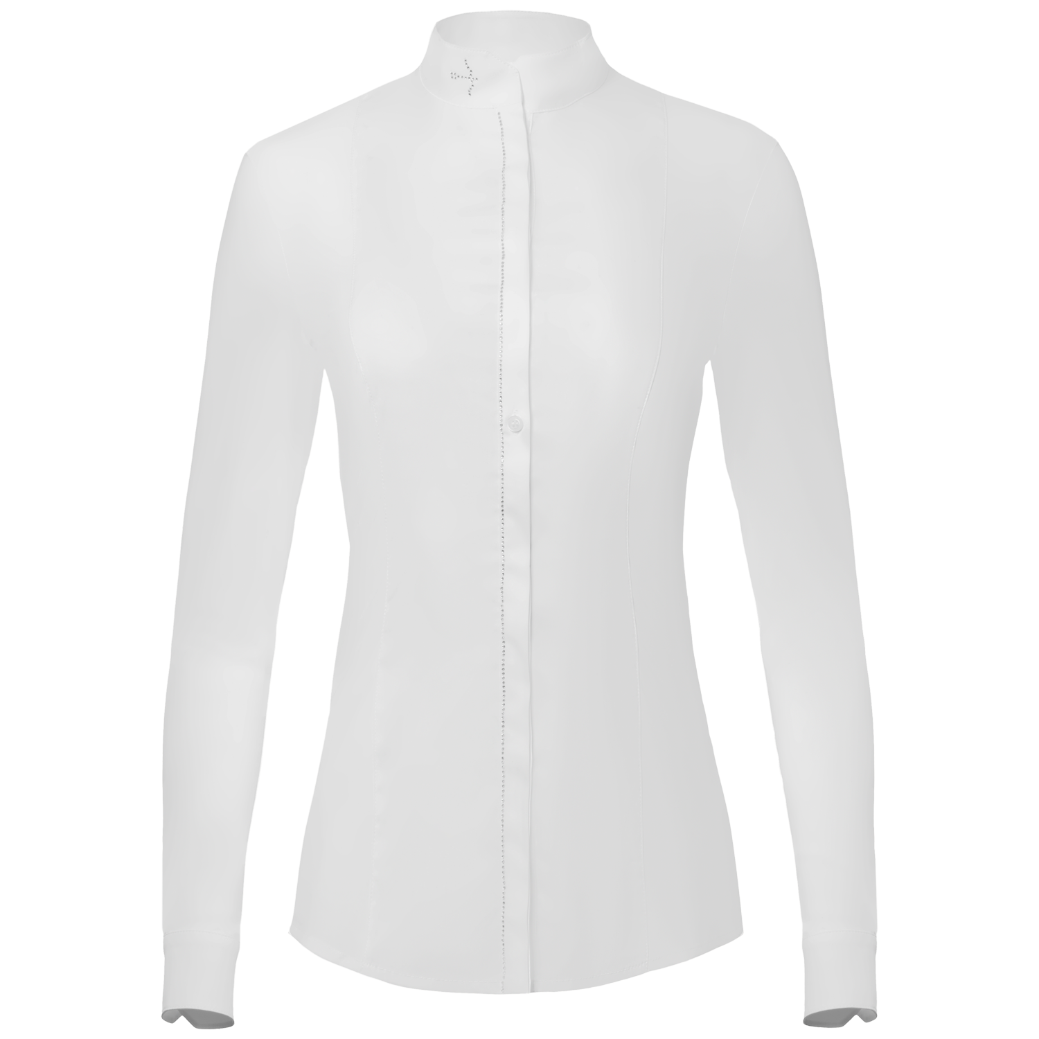 Janne White Crystal Silver Long Sleeve Shirt by LAGUSO - STRĒID. Elegant equestrian shirt with SPF 50 and breathable fabric for horse riders.


