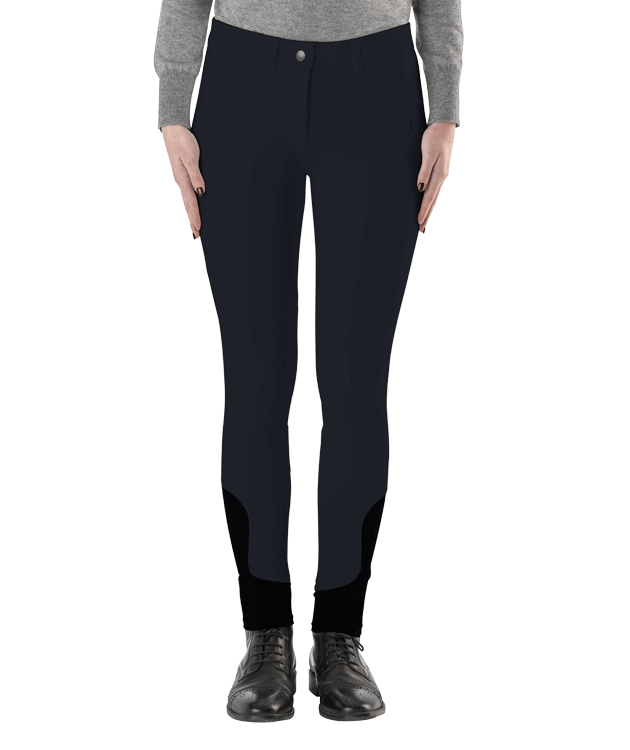 Laura Tec Grip Black Kids Breeches by LAGUSO - STRĒID. Eco-friendly equestrian kidswear with grip system and black stretch fabric for young horse riders.

