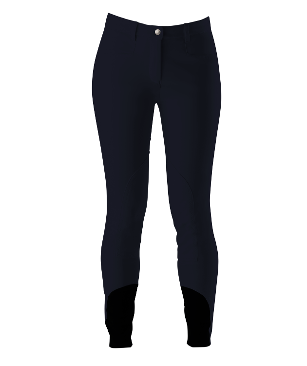 Laura Tec Grip Black Kids Breeches by LAGUSO - STRĒID. Eco-friendly equestrian kidswear with grip system and black stretch fabric for young horse riders.

