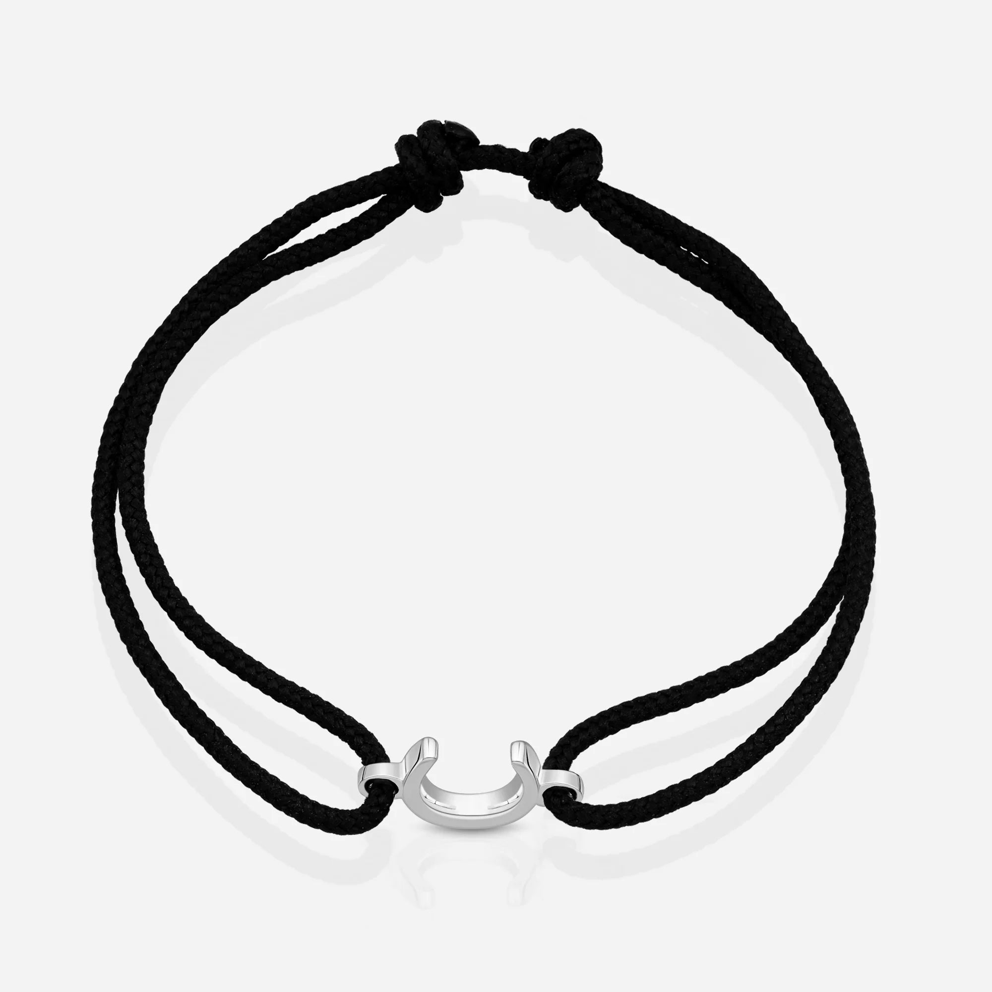 TOTI Destiny Confidence Cord Bracelet Black - STRĒID. Adjustable black cord bracelet with meaningful silver horseshoe luck charm.
