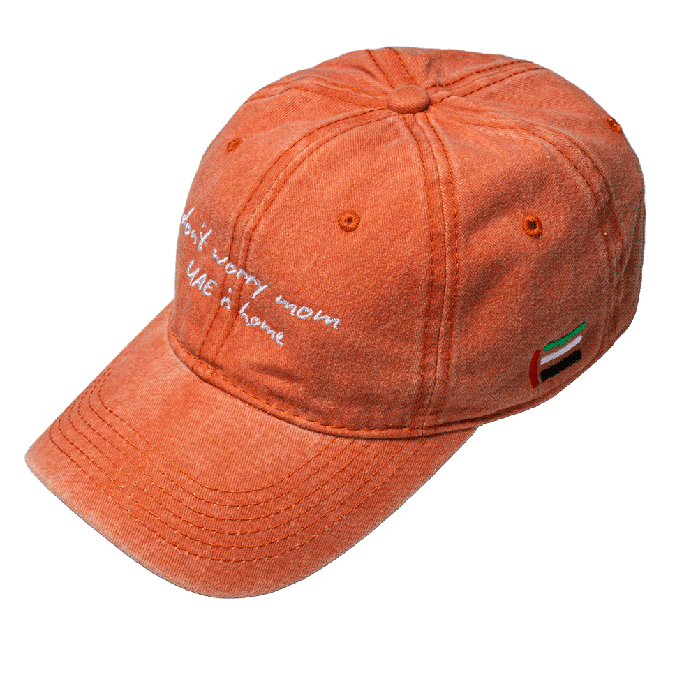 UAE Washed Denim Cap - Don't Worry Mom – STRĒID. Lightweight breathable denim cap that feels like home in the UAE.